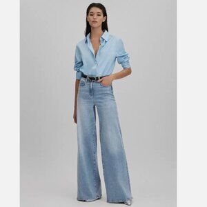 Reiss Ameria Palazzo Jeans Wide Leg Mid Blue Womens 25